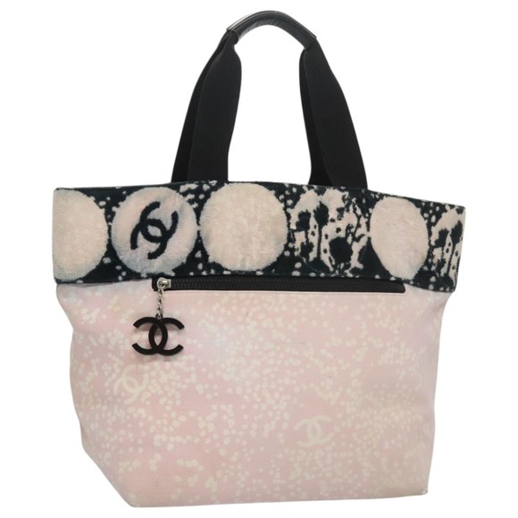 CHANEL High Summer Tote Bag Canvas Pink Silver CC Auth bs20616 - Picture 1 of 16